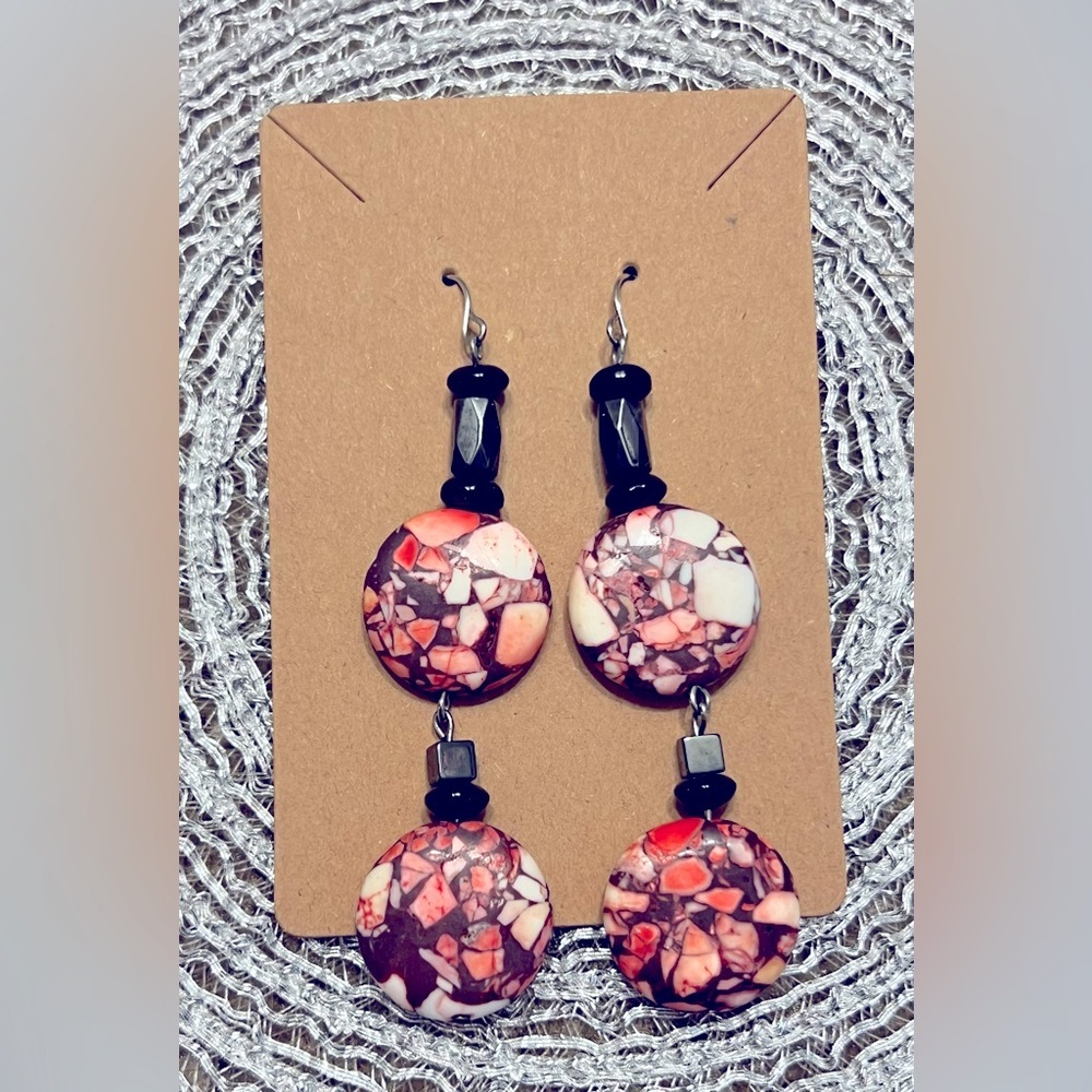 Handmade Stone Mosaic Drop Earrings